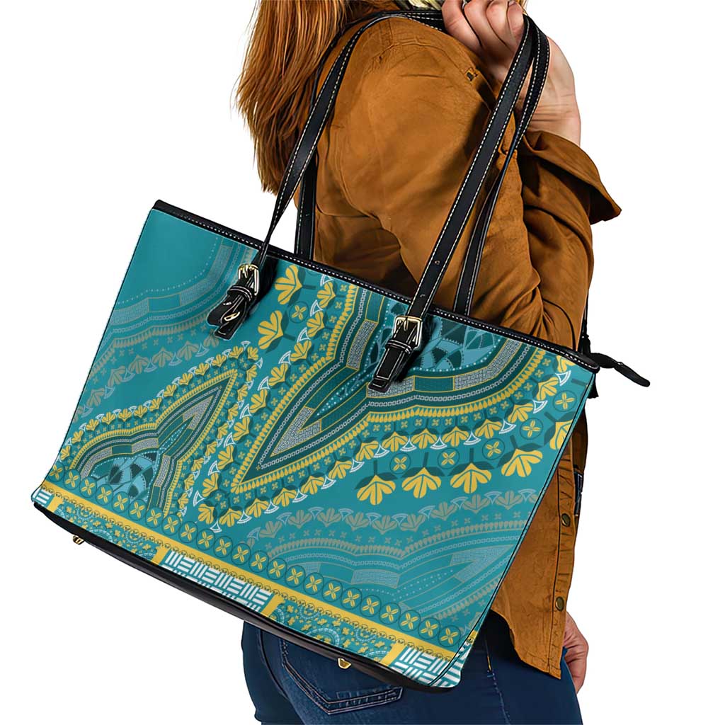 African Dashiki Leather Tote Bag Luxury Teal - Wonder Print Shop
