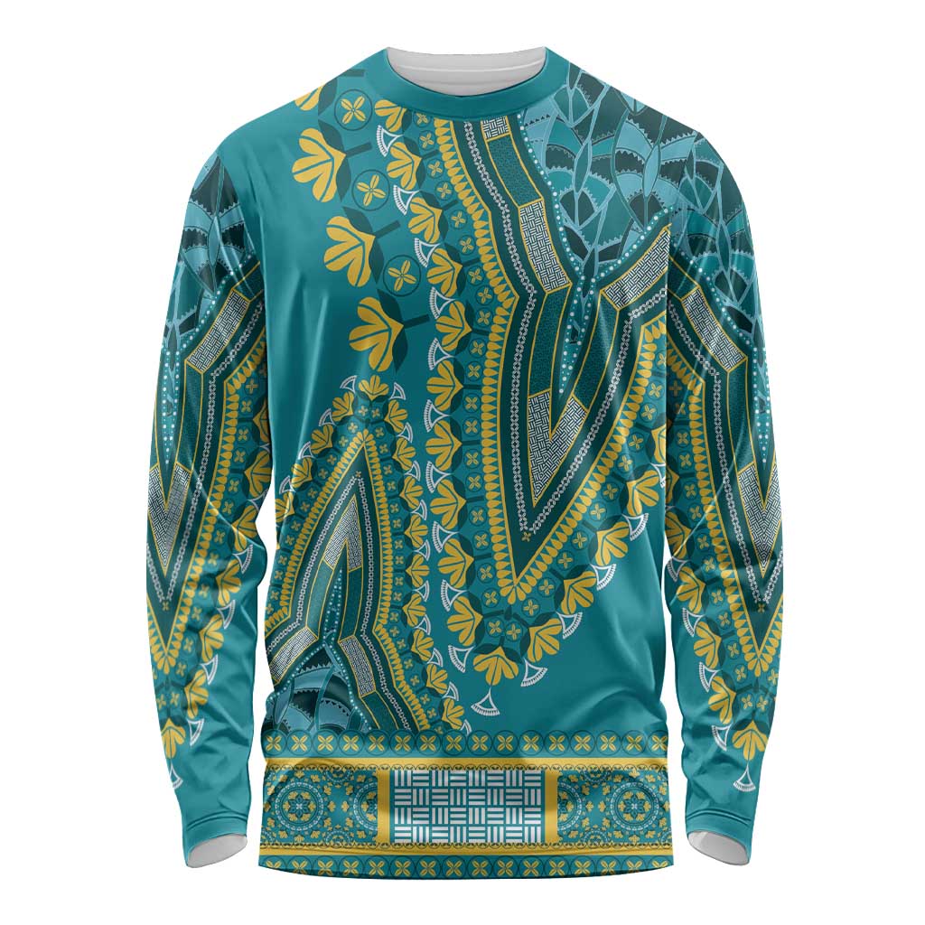 African Dashiki Long Sleeve Shirt Luxury Teal - Wonder Print Shop