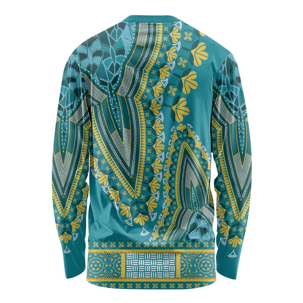 African Dashiki Long Sleeve Shirt Luxury Teal - Wonder Print Shop