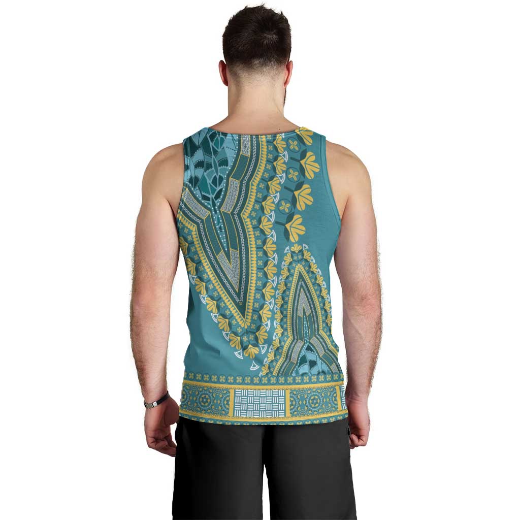 African Dashiki Men Tank Top Luxury Teal - Wonder Print Shop