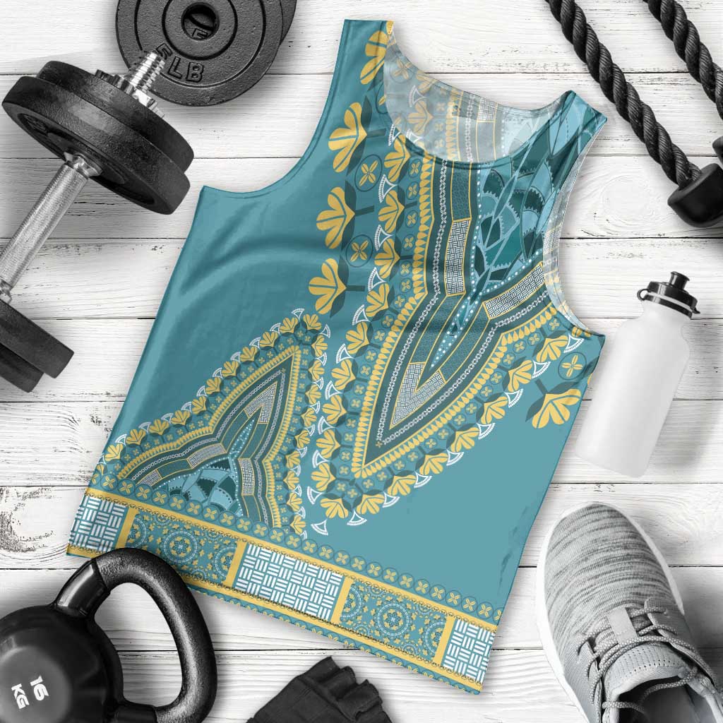 African Dashiki Men Tank Top Luxury Teal - Wonder Print Shop