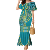 African Dashiki Mermaid Dress Luxury Teal - Wonder Print Shop