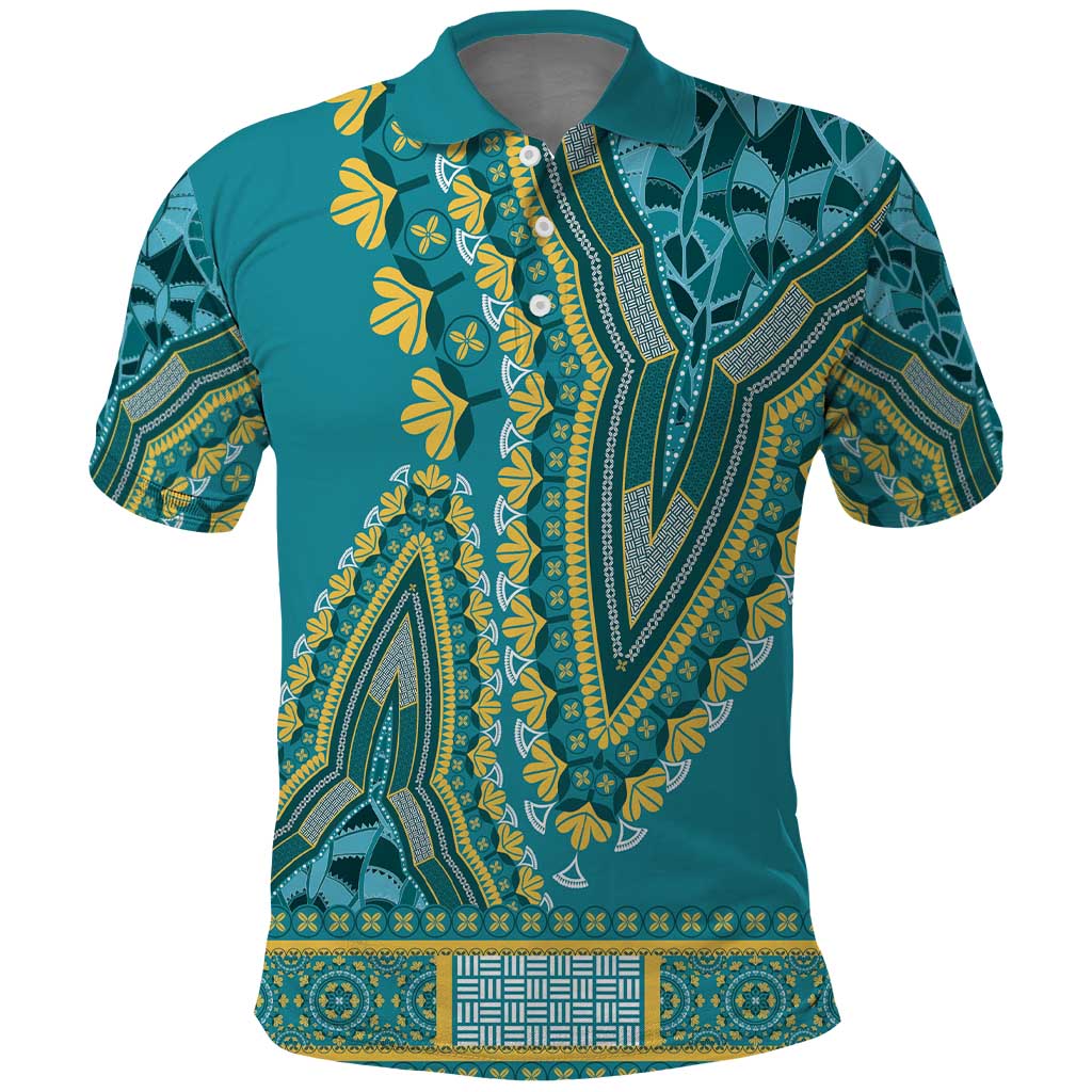 African Dashiki Polo Shirt Luxury Teal - Wonder Print Shop