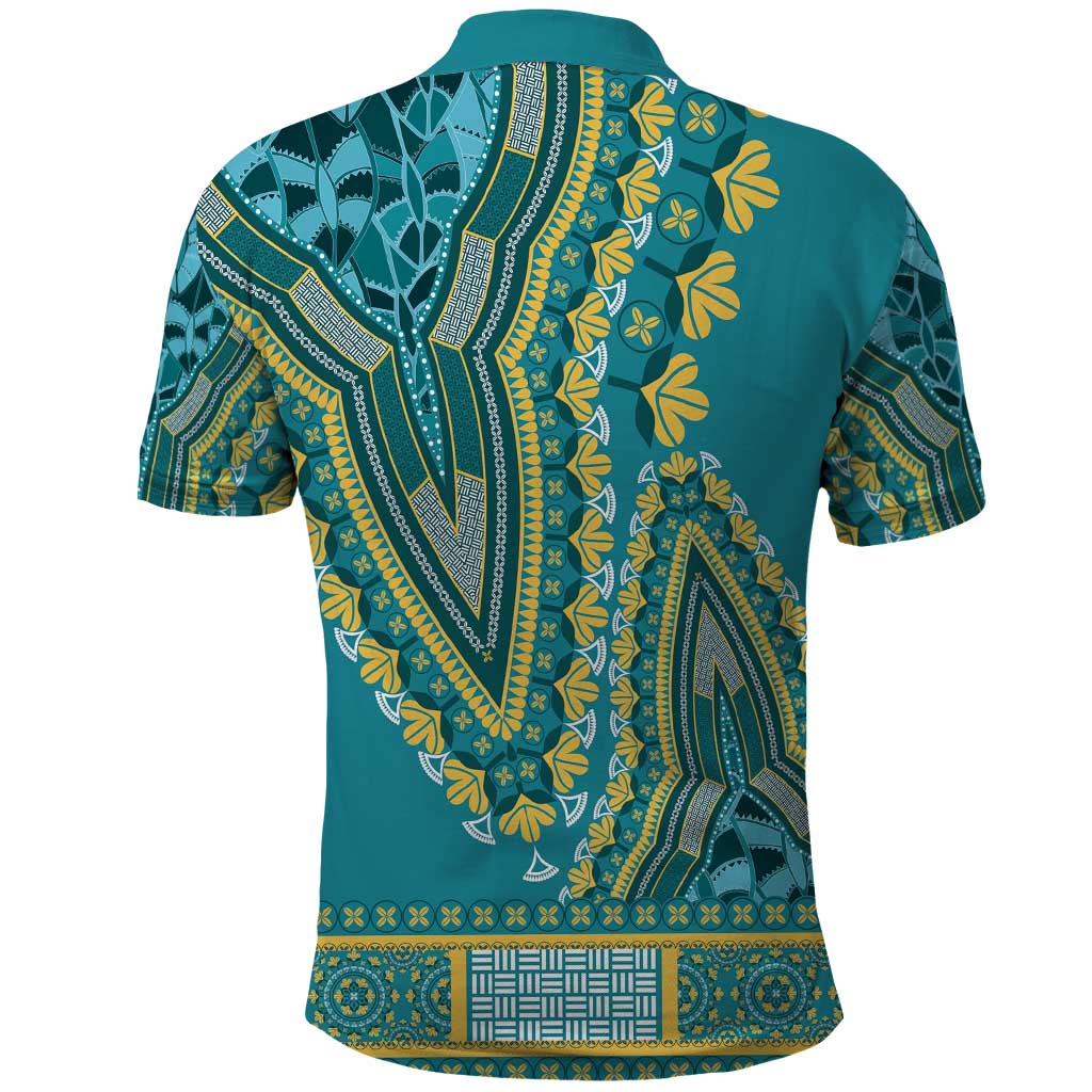African Dashiki Polo Shirt Luxury Teal - Wonder Print Shop