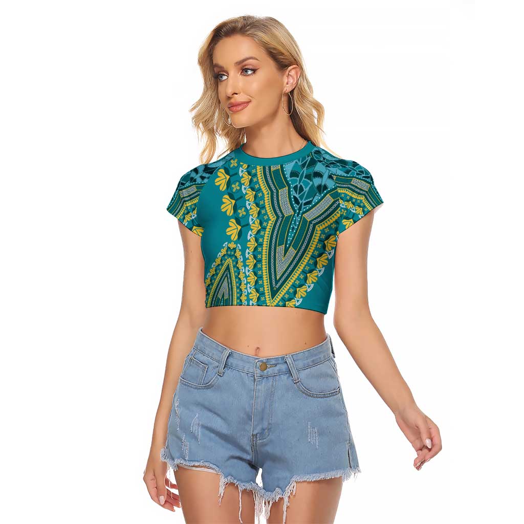 African Dashiki Raglan Cropped T Shirt Luxury Teal - Wonder Print Shop