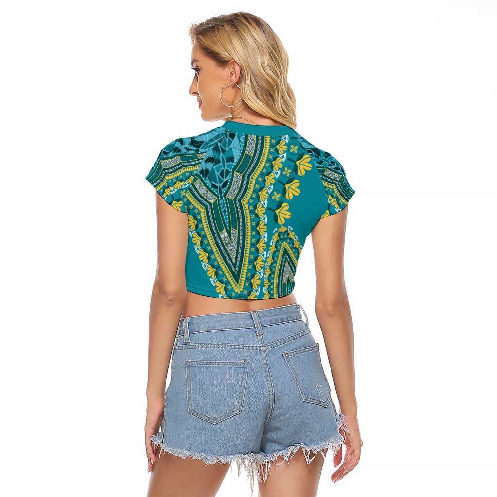 African Dashiki Raglan Cropped T Shirt Luxury Teal - Wonder Print Shop