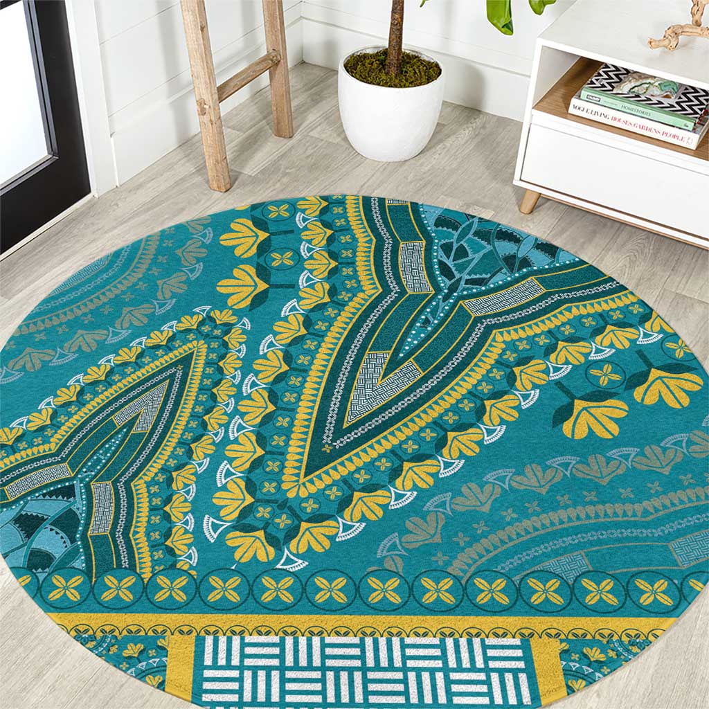 African Dashiki Round Carpet Luxury Teal