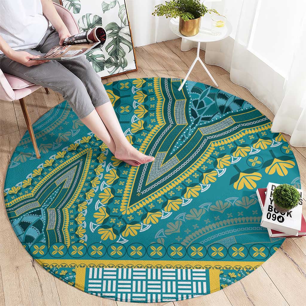 African Dashiki Round Carpet Luxury Teal