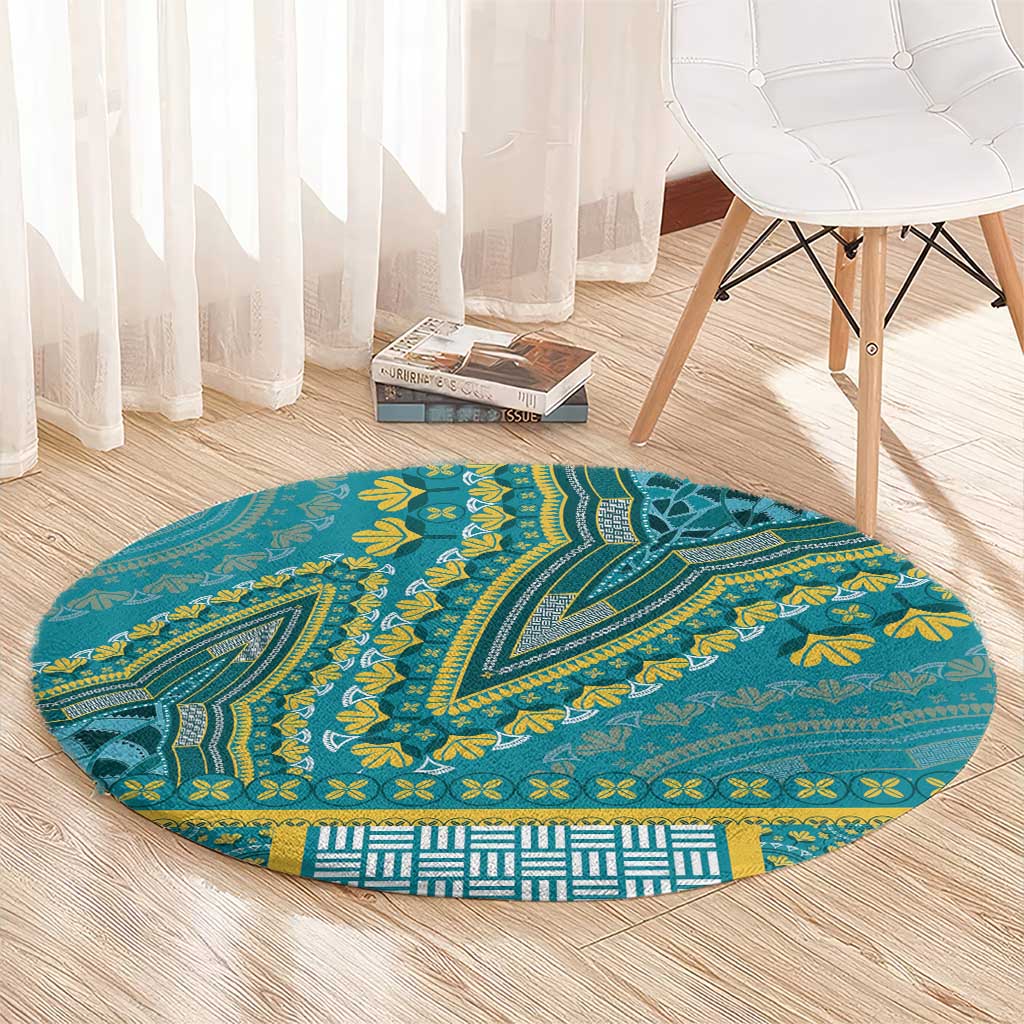 African Dashiki Round Carpet Luxury Teal