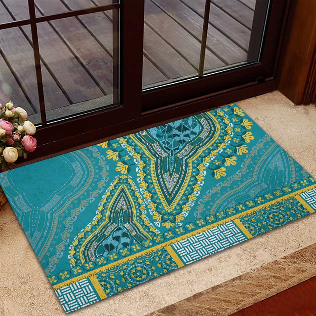 African Dashiki Rubber Doormat Luxury Teal - Wonder Print Shop