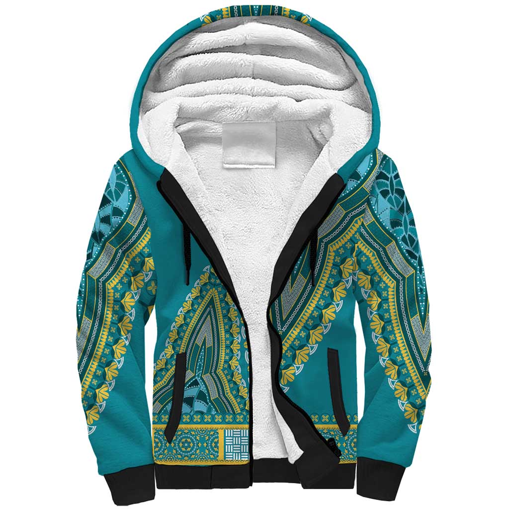 African Dashiki Sherpa Hoodie Luxury Teal - Wonder Print Shop