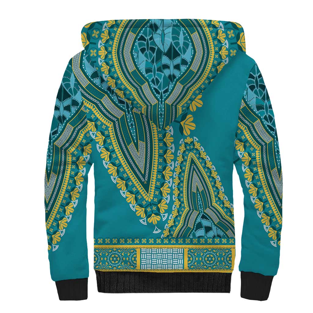 African Dashiki Sherpa Hoodie Luxury Teal - Wonder Print Shop