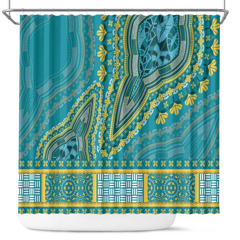 African Dashiki Shower Curtain Luxury Teal