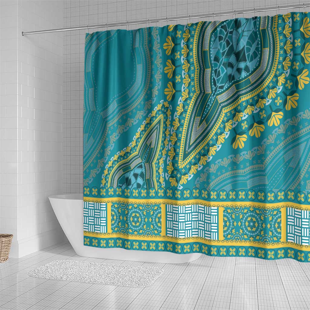 African Dashiki Shower Curtain Luxury Teal