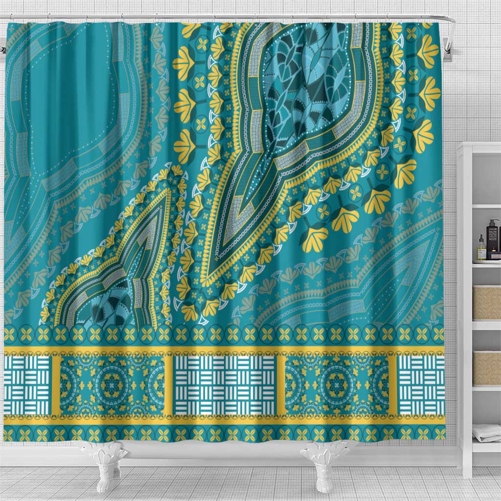African Dashiki Shower Curtain Luxury Teal