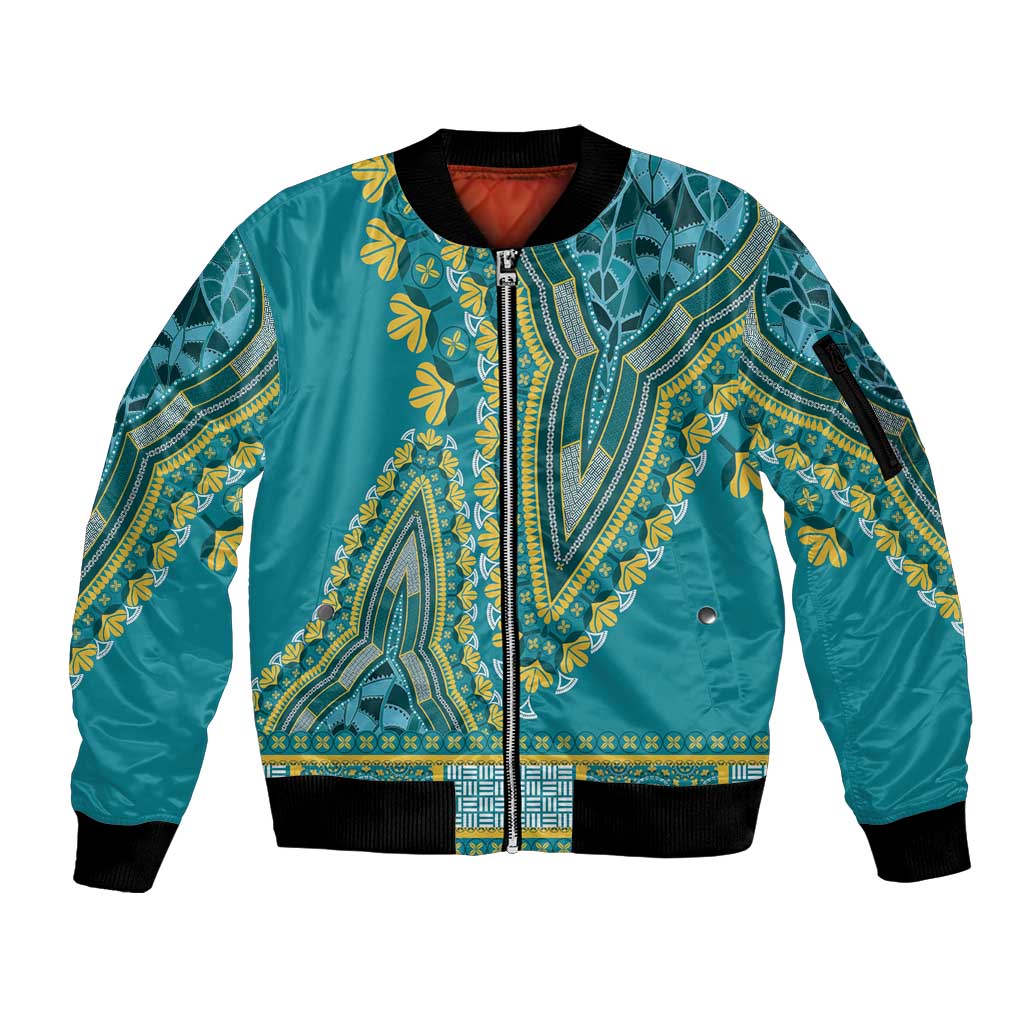 African Dashiki Sleeve Zip Bomber Jacket Luxury Teal - Wonder Print Shop