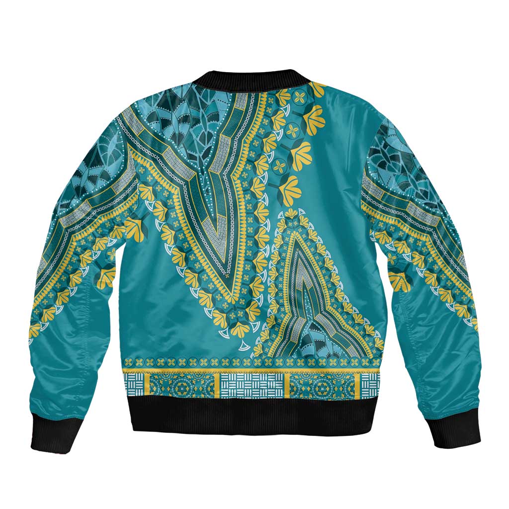African Dashiki Sleeve Zip Bomber Jacket Luxury Teal - Wonder Print Shop