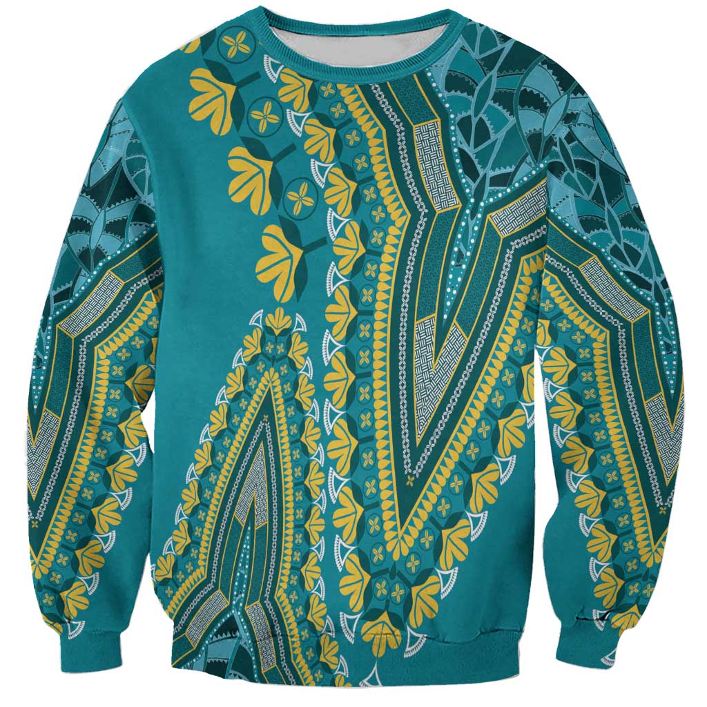 African Dashiki Sweatshirt Luxury Teal - Wonder Print Shop