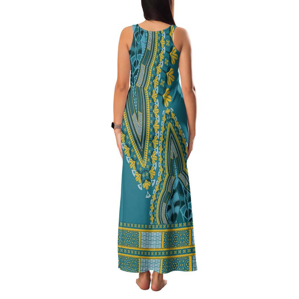 African Dashiki Tank Maxi Dress Luxury Teal - Wonder Print Shop
