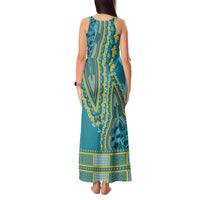 African Dashiki Tank Maxi Dress Luxury Teal - Wonder Print Shop