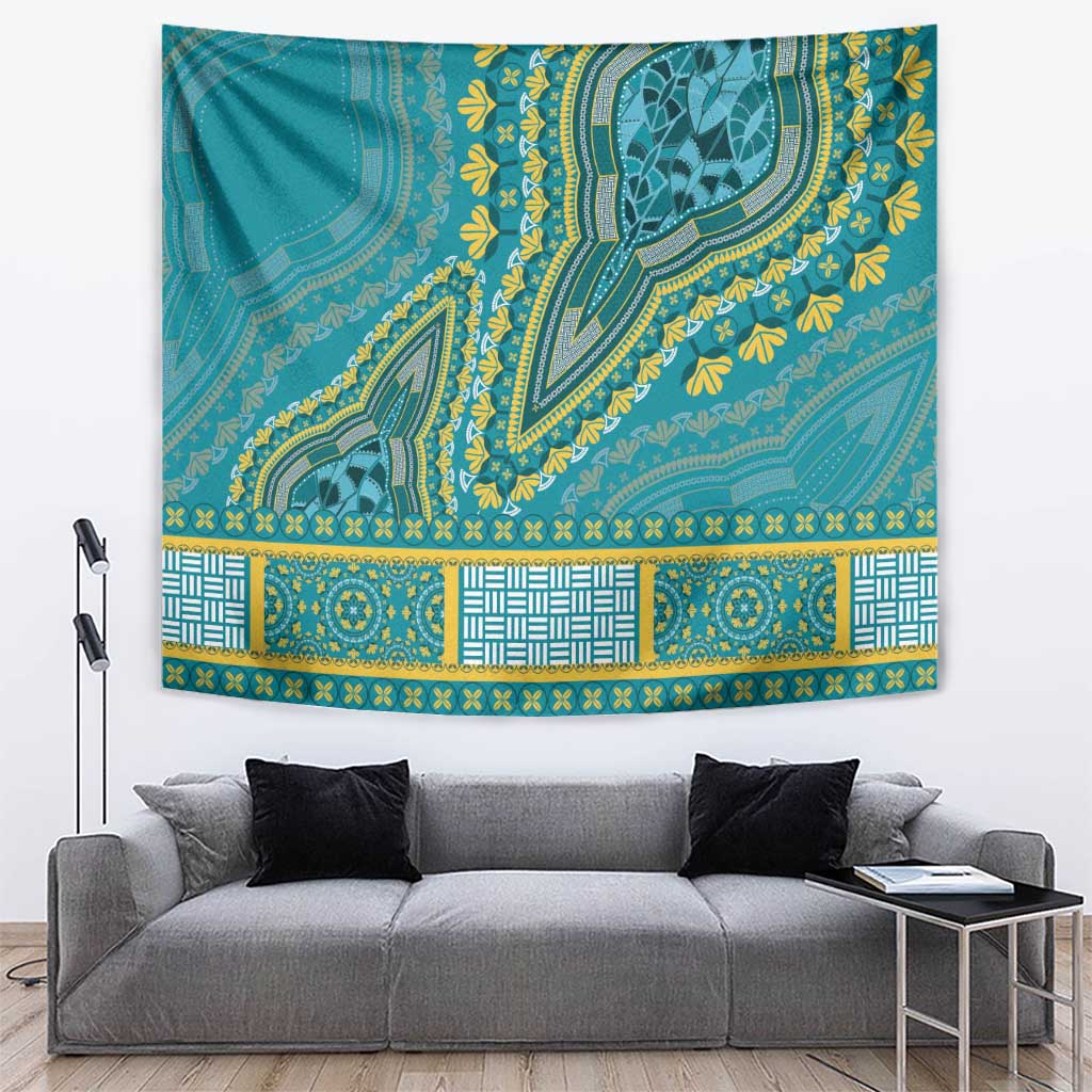 African Dashiki Tapestry Luxury Teal - Wonder Print Shop