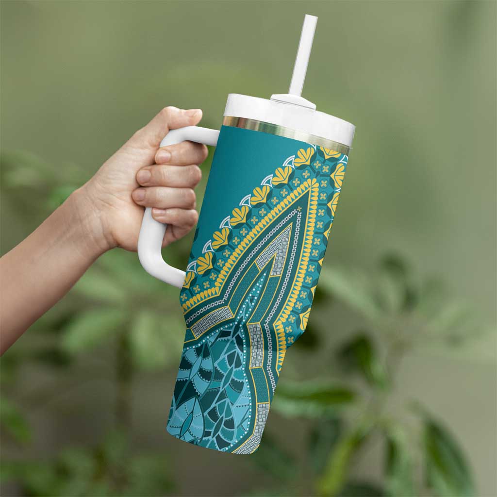 African Dashiki Tumbler With Handle Luxury Teal - Wonder Print Shop