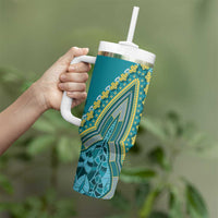 African Dashiki Tumbler With Handle Luxury Teal - Wonder Print Shop