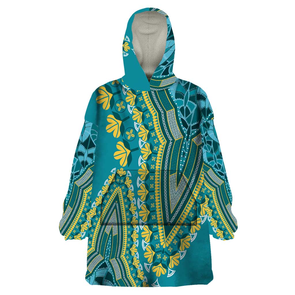 African Dashiki Wearable Blanket Hoodie Luxury Teal - Wonder Print Shop