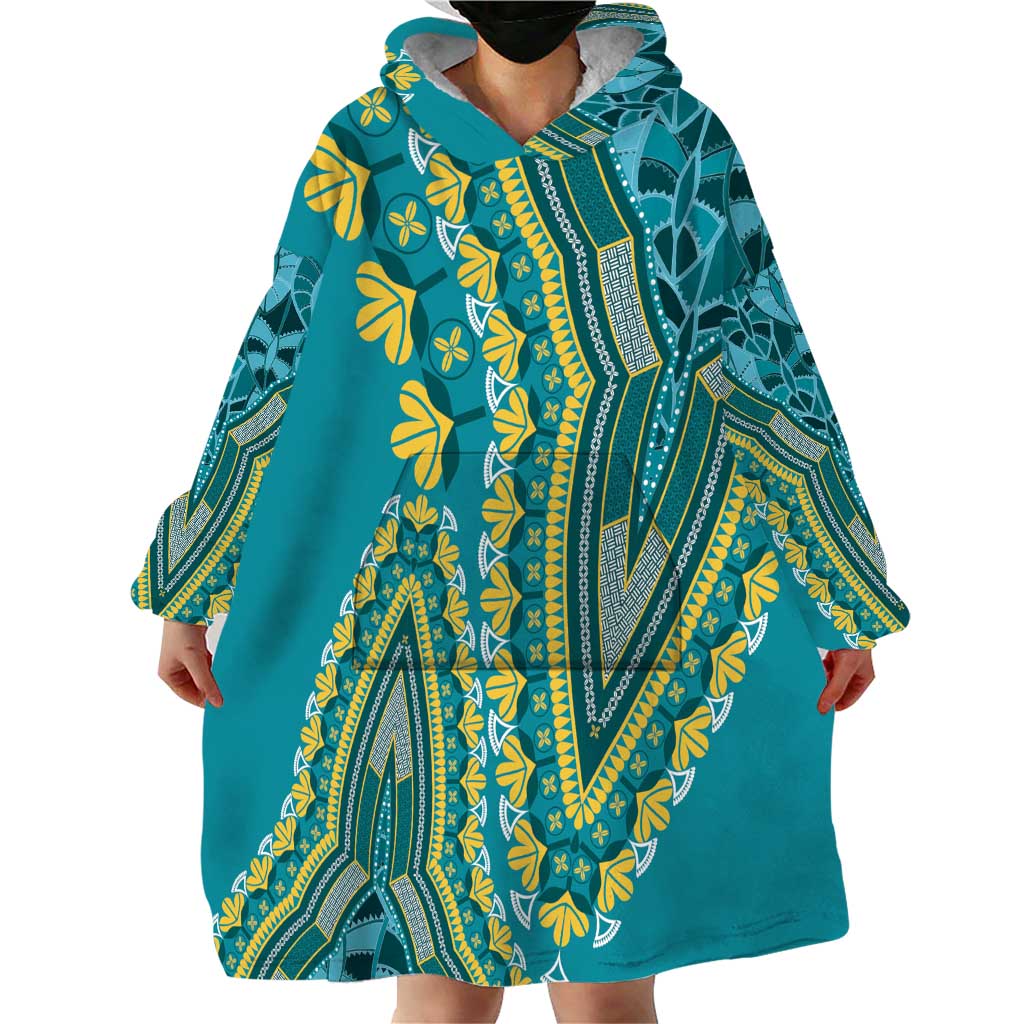 African Dashiki Wearable Blanket Hoodie Luxury Teal - Wonder Print Shop