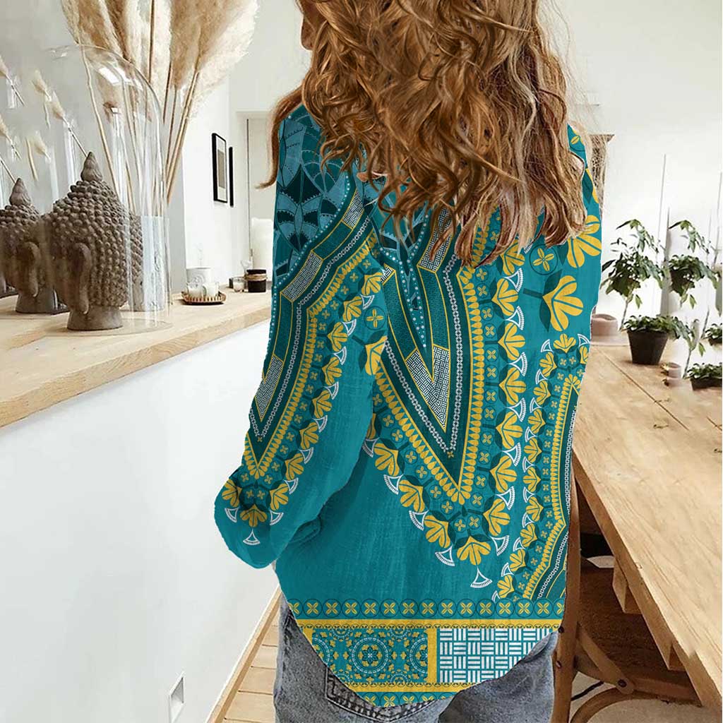 African Dashiki Women Casual Shirt Luxury Teal - Wonder Print Shop