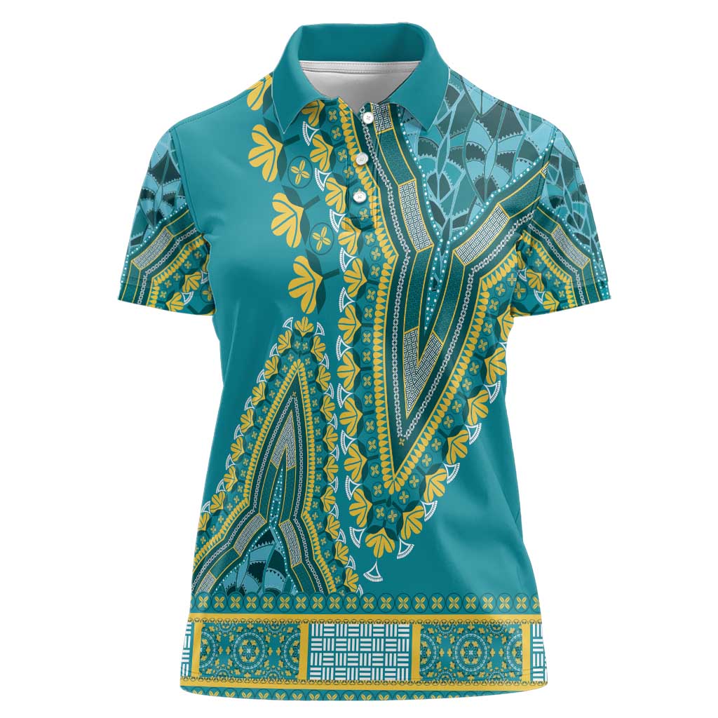 African Dashiki Women Polo Shirt Luxury Teal - Wonder Print Shop