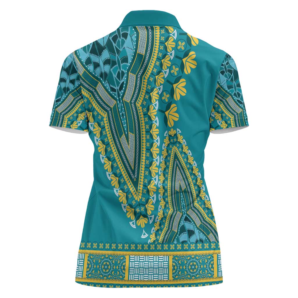 African Dashiki Women Polo Shirt Luxury Teal - Wonder Print Shop