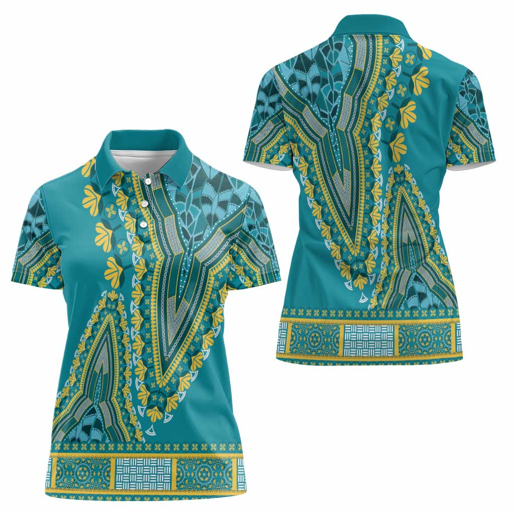 African Dashiki Women Polo Shirt Luxury Teal - Wonder Print Shop