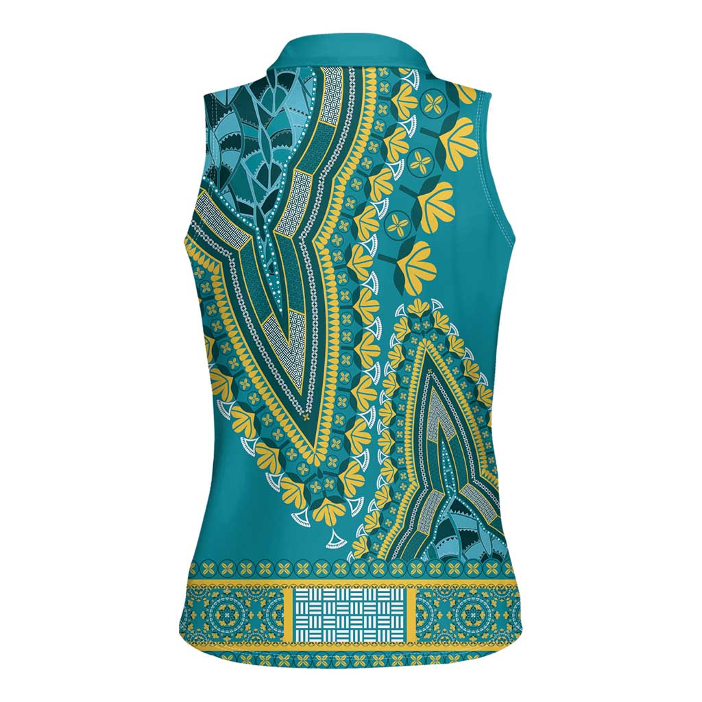 African Dashiki Women Sleeveless Polo Shirt Luxury Teal - Wonder Print Shop