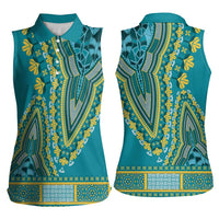 African Dashiki Women Sleeveless Polo Shirt Luxury Teal - Wonder Print Shop