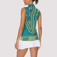 African Dashiki Women Sleeveless Polo Shirt Luxury Teal - Wonder Print Shop