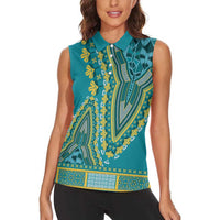 African Dashiki Women Sleeveless Polo Shirt Luxury Teal - Wonder Print Shop