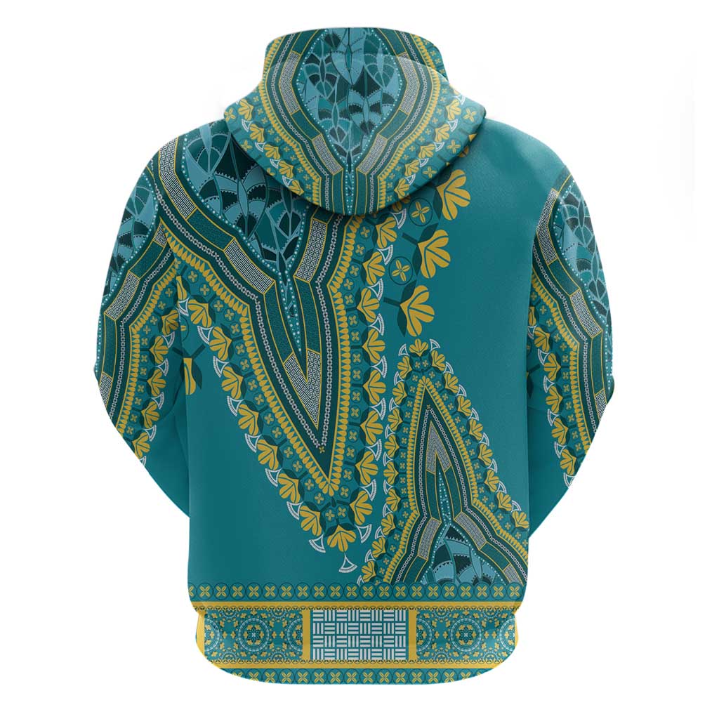African Dashiki Zip Hoodie Luxury Teal - Wonder Print Shop