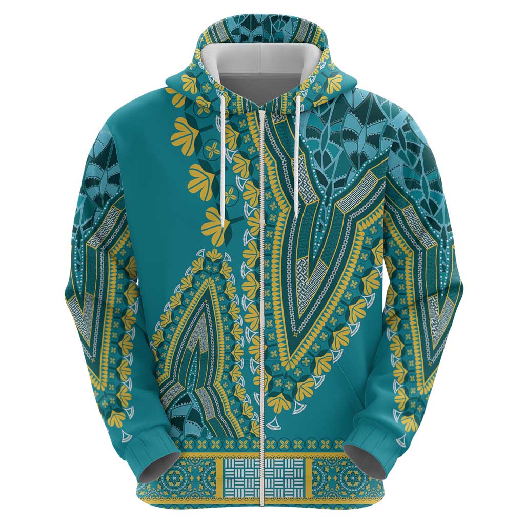 African Dashiki Zip Hoodie Luxury Teal - Wonder Print Shop