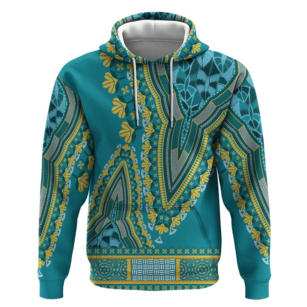 African Dashiki Zip Hoodie Luxury Teal - Wonder Print Shop