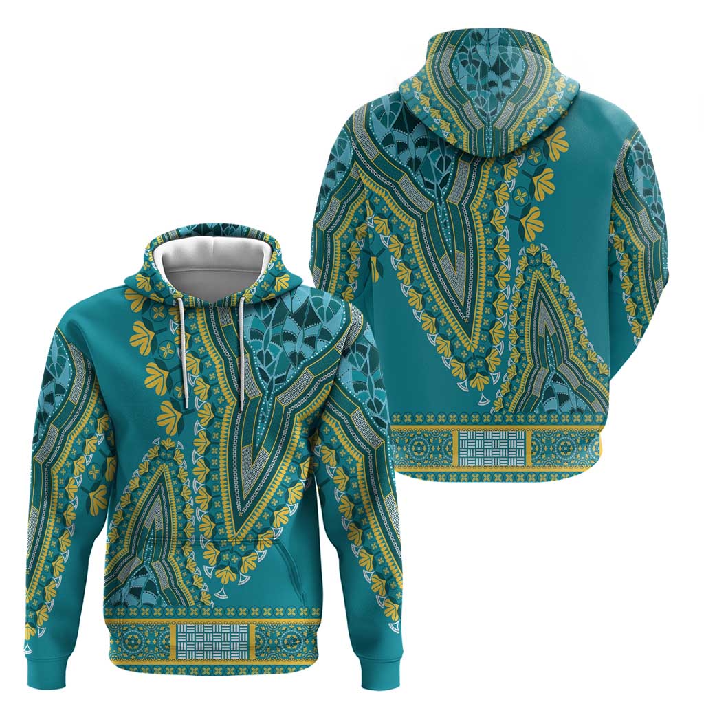 African Dashiki Zip Hoodie Luxury Teal - Wonder Print Shop