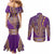 African Dashiki Couples Matching Mermaid Dress and Long Sleeve Button Shirt Luxury Violet