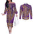 African Dashiki Couples Matching Off The Shoulder Long Sleeve Dress and Long Sleeve Button Shirt Luxury Violet