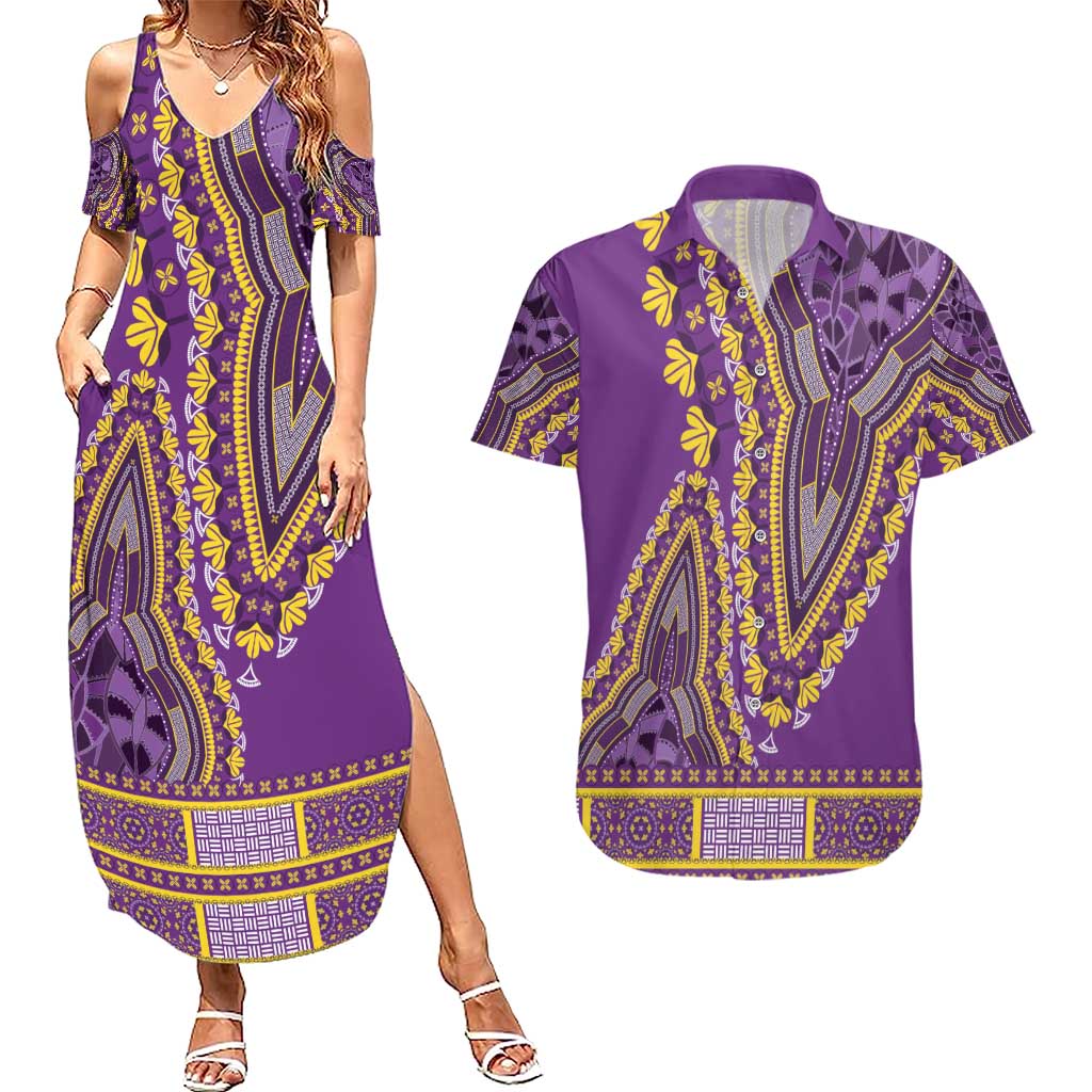 African Dashiki Couples Matching Summer Maxi Dress and Hawaiian Shirt Luxury Violet LT7 - Wonder Print Shop