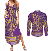 African Dashiki Couples Matching Summer Maxi Dress and Long Sleeve Button Shirt Luxury Violet LT7 - Wonder Print Shop