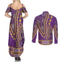 African Dashiki Couples Matching Summer Maxi Dress and Long Sleeve Button Shirt Luxury Violet LT7 - Wonder Print Shop