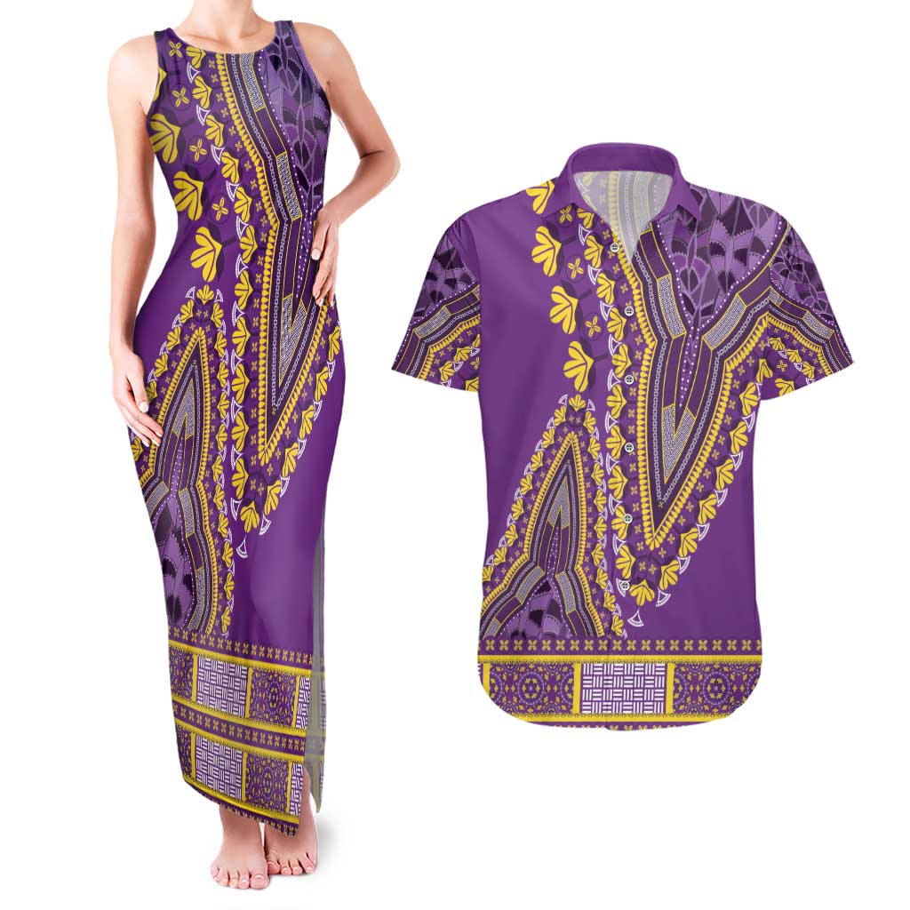 African Dashiki Couples Matching Tank Maxi Dress and Hawaiian Shirt Luxury Violet LT7 - Wonder Print Shop