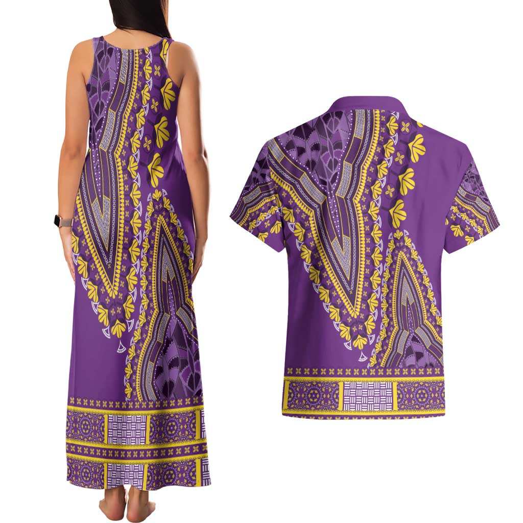 African Dashiki Couples Matching Tank Maxi Dress and Hawaiian Shirt Luxury Violet LT7 - Wonder Print Shop