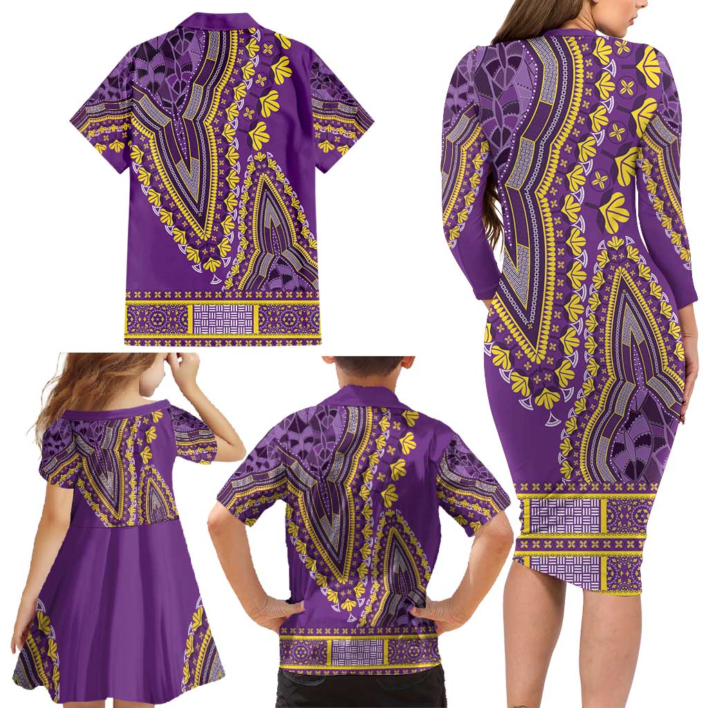 African Dashiki Family Matching Long Sleeve Bodycon Dress and Hawaiian Shirt Luxury Violet LT7 - Wonder Print Shop