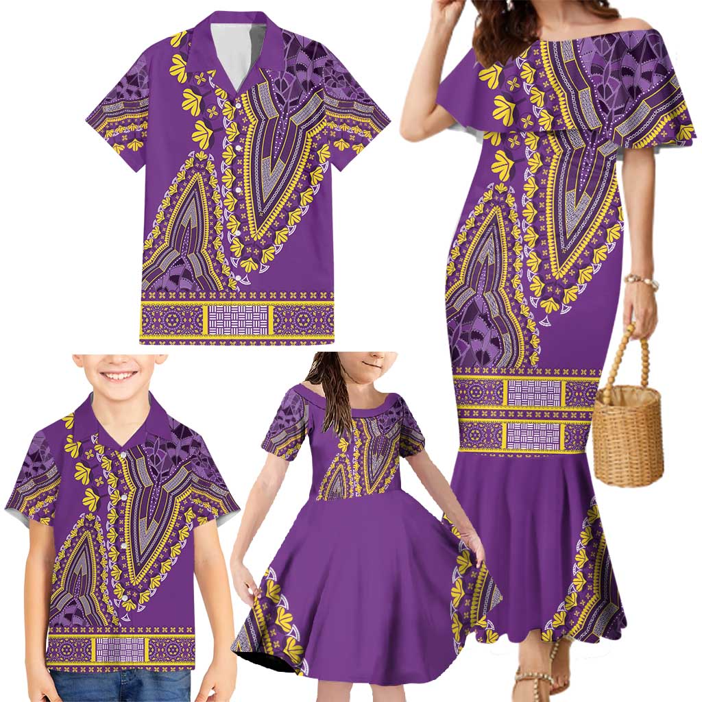 African Dashiki Family Matching Mermaid Dress and Hawaiian Shirt Luxury Violet LT7 - Wonder Print Shop